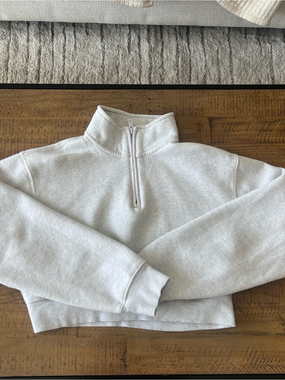 Tna Heather Grey Cropped Quarter-Zip Sweatshirt